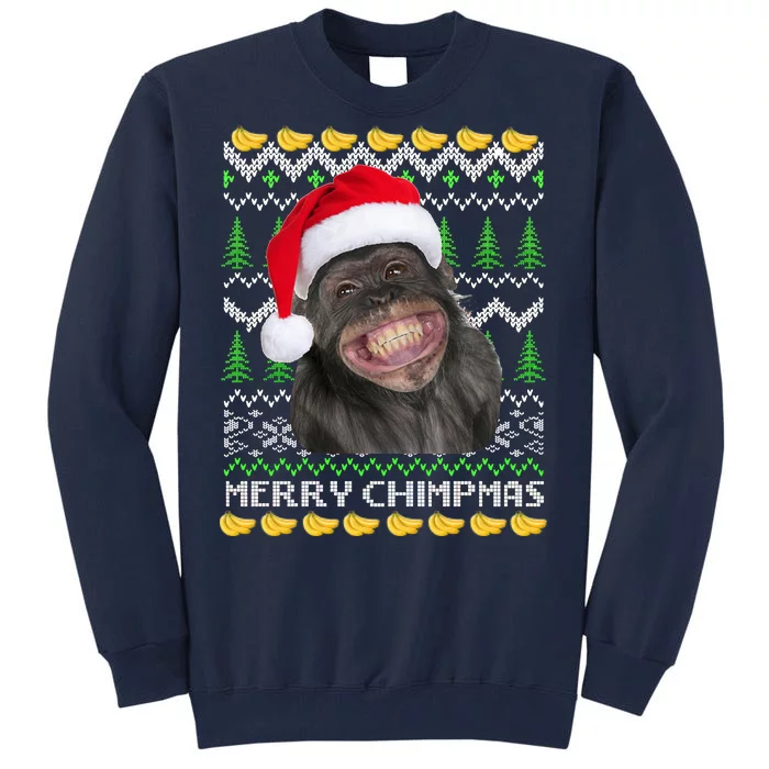 Merry Chimpmas Monkey Ugly Christmas Sweater Tall Sweatshirt