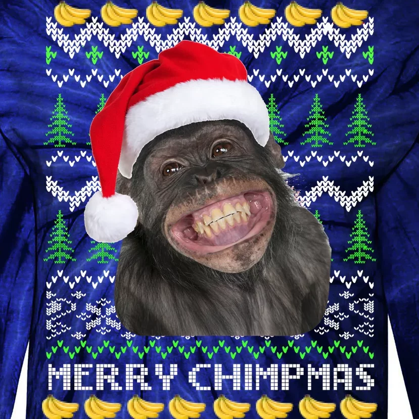 Merry Chimpmas Monkey Ugly Christmas Sweater Tie-Dye Long Sleeve Shirt