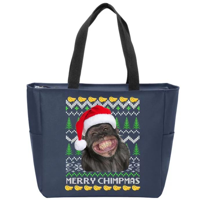 Merry Chimpmas Monkey Ugly Christmas Sweater Zip Tote Bag