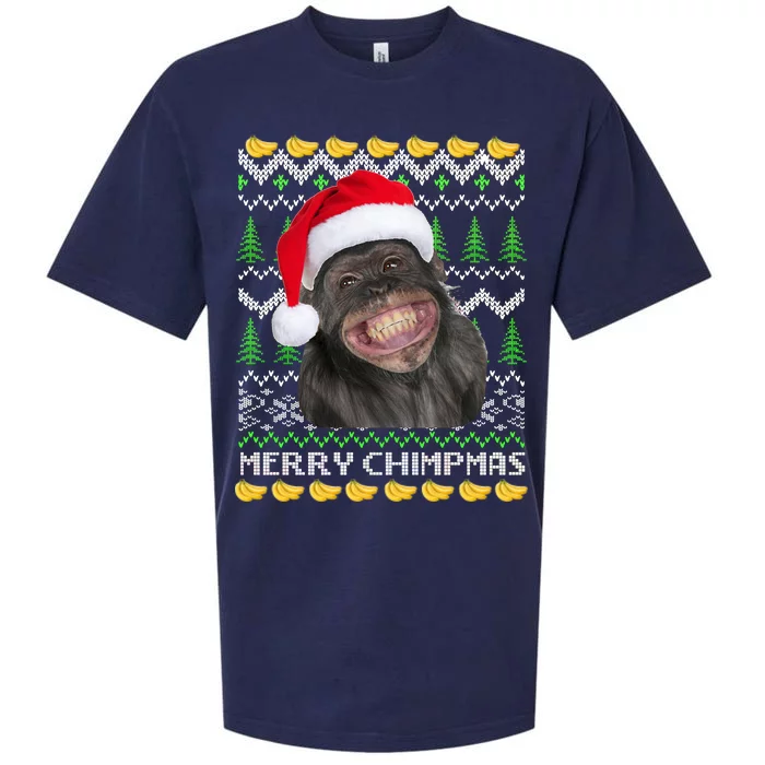 Merry Chimpmas Monkey Ugly Christmas Sweater Sueded Cloud Jersey T-Shirt