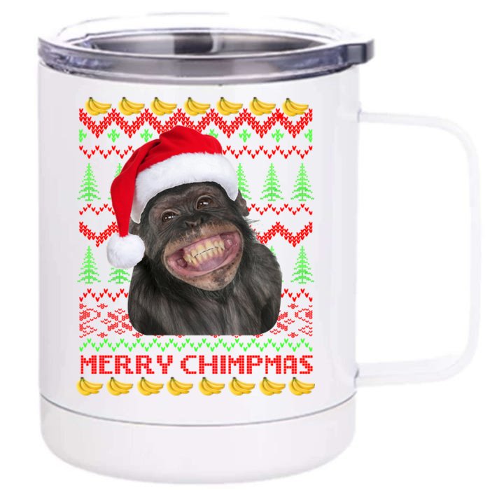 Merry Chimpmas Monkey Ugly Christmas Sweater Front & Back 12oz Stainless Steel Tumbler Cup