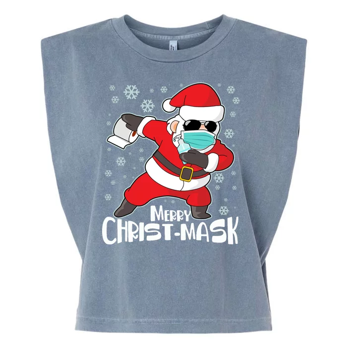 Merry Christ-Mask Dabbing Quarantine Santa Claus Garment-Dyed Women's Muscle Tee