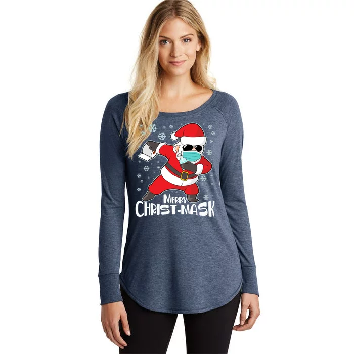 Merry Christ-Mask Dabbing Quarantine Santa Claus Women's Perfect Tri Tunic Long Sleeve Shirt