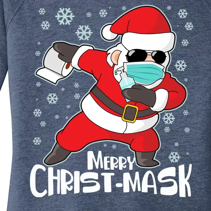 Merry Christ-Mask Dabbing Quarantine Santa Claus Women's Perfect Tri Tunic Long Sleeve Shirt