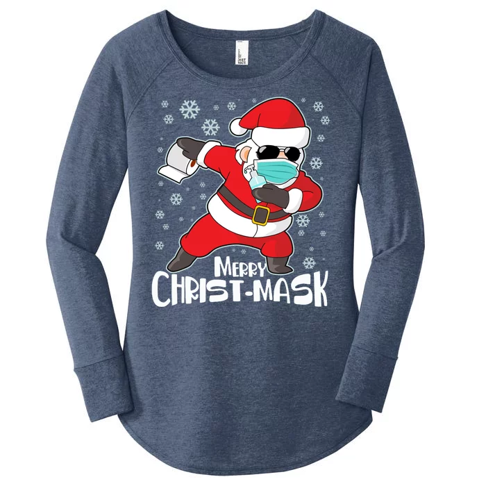 Merry Christ-Mask Dabbing Quarantine Santa Claus Women's Perfect Tri Tunic Long Sleeve Shirt