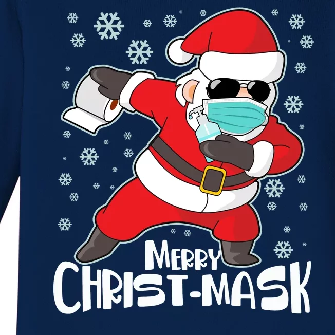 Merry Christ-Mask Dabbing Quarantine Santa Claus Baby Long Sleeve Bodysuit