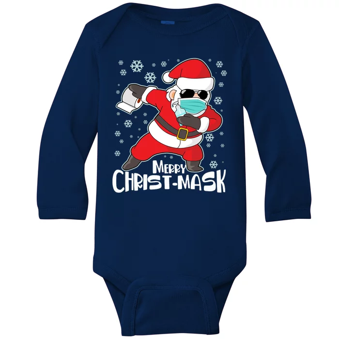 Merry Christ-Mask Dabbing Quarantine Santa Claus Baby Long Sleeve Bodysuit