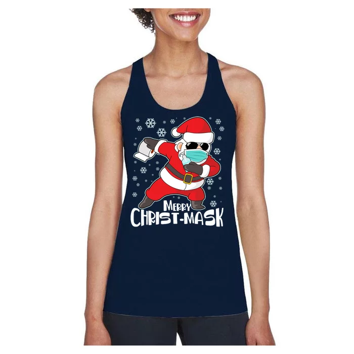 Merry Christ-Mask Dabbing Quarantine Santa Claus Women's Racerback Tank