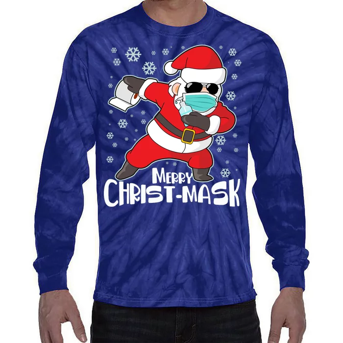 Merry Christ-Mask Dabbing Quarantine Santa Claus Tie-Dye Long Sleeve Shirt