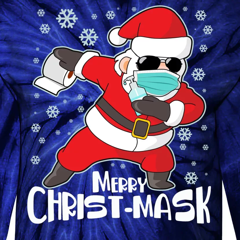 Merry Christ-Mask Dabbing Quarantine Santa Claus Tie-Dye Long Sleeve Shirt