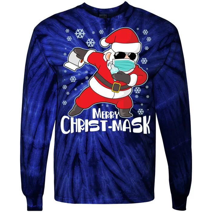 Merry Christ-Mask Dabbing Quarantine Santa Claus Tie-Dye Long Sleeve Shirt