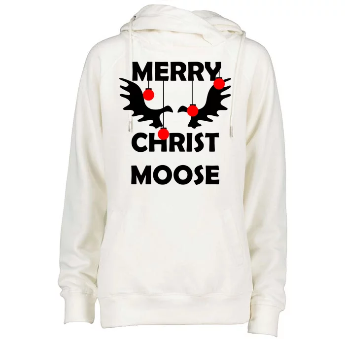 Merry Christ-Moose Womens Funnel Neck Pullover Hood