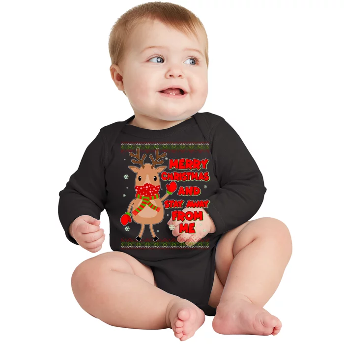 Merry Christmas And Stay Away From Me Reindeer Baby Long Sleeve Bodysuit