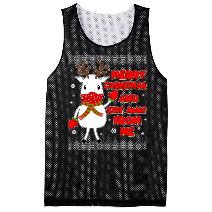 Merry Christmas And Stay Away From Me Reindeer Ugly Sweater Mesh Reversible Basketball Jersey Tank