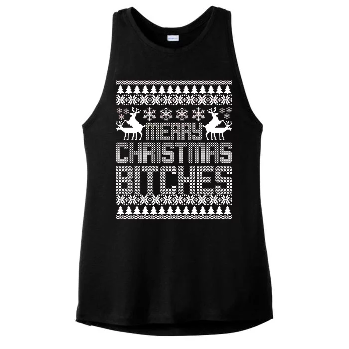 Merry Christmas Bitches Ugly Christmas Sweater Design Ladies Tri-Blend Wicking Tank