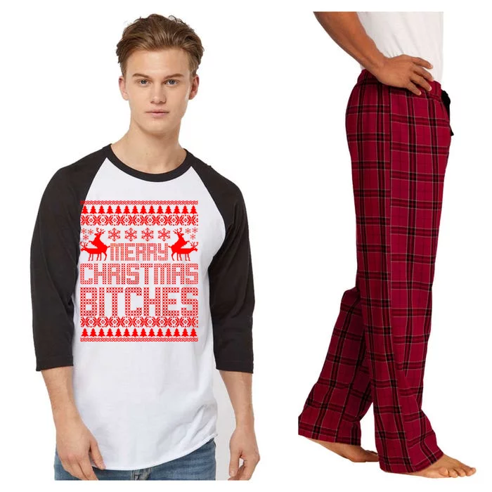 Merry Christmas Bitches Ugly Christmas Sweater Design Raglan Sleeve Pajama Set