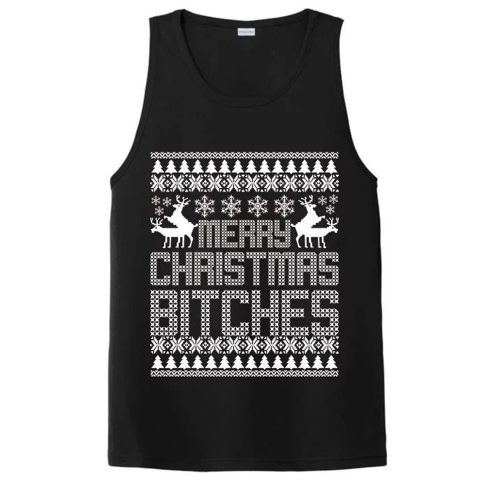 Merry Christmas Bitches Ugly Christmas Sweater Design Performance Tank