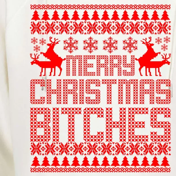 Merry Christmas Bitches Ugly Christmas Sweater Design Womens Funnel Neck Pullover Hood