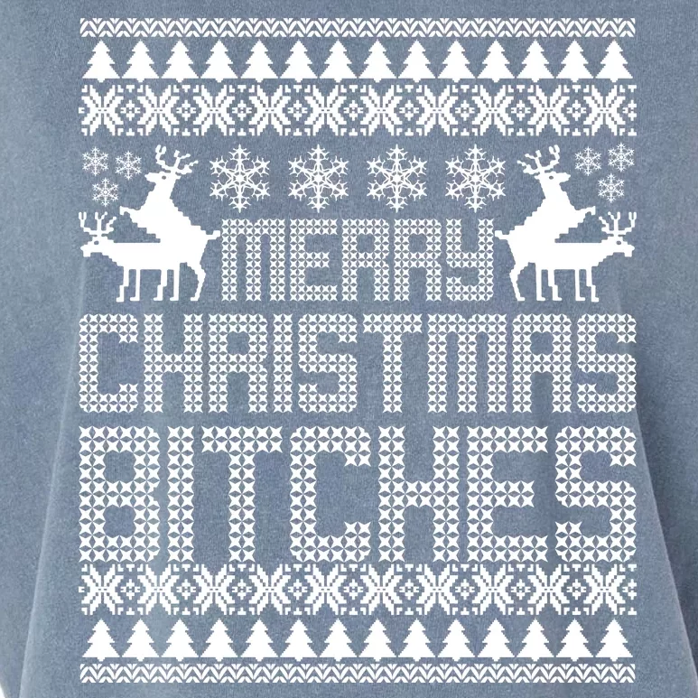 Merry Christmas Bitches Ugly Christmas Sweater Design Garment-Dyed Women's Muscle Tee