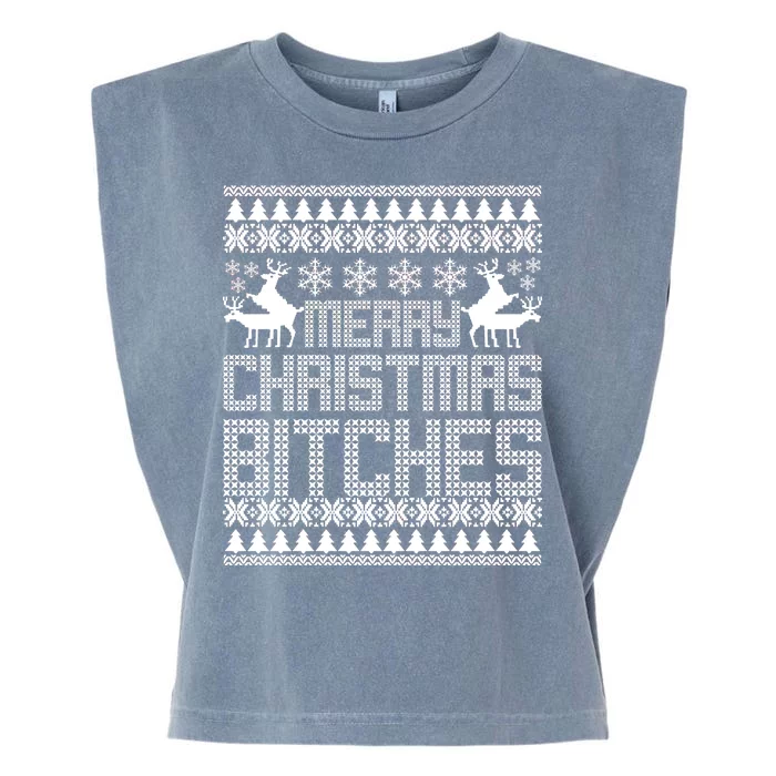 Merry Christmas Bitches Ugly Christmas Sweater Design Garment-Dyed Women's Muscle Tee