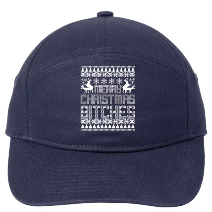 Merry Christmas Bitches Ugly Christmas Sweater Design 7-Panel Snapback Hat