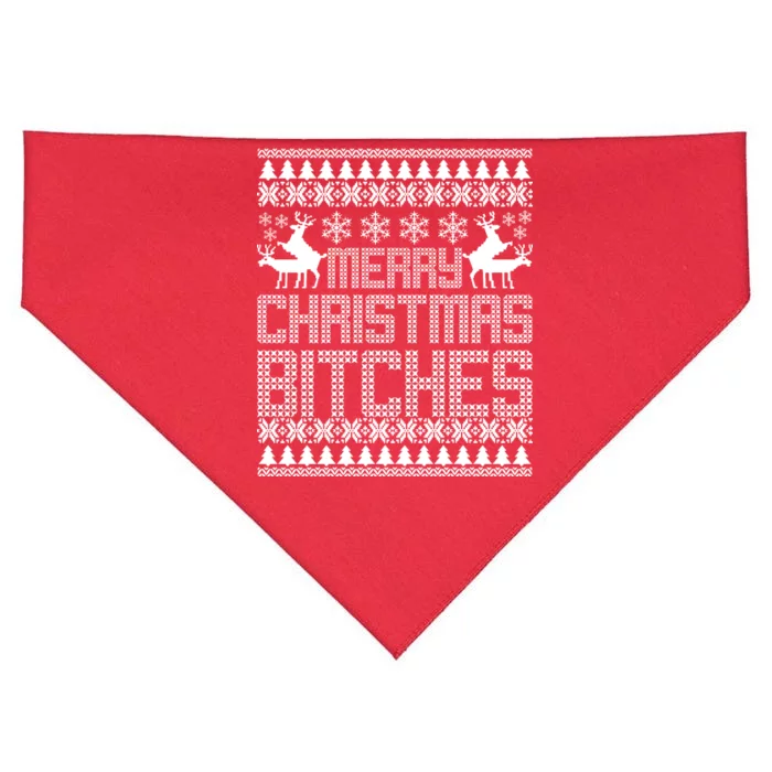 Merry Christmas Bitches Ugly Christmas Sweater Design USA-Made Doggie Bandana