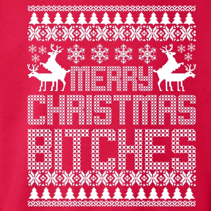 Merry Christmas Bitches Ugly Christmas Sweater Design Toddler Hoodie