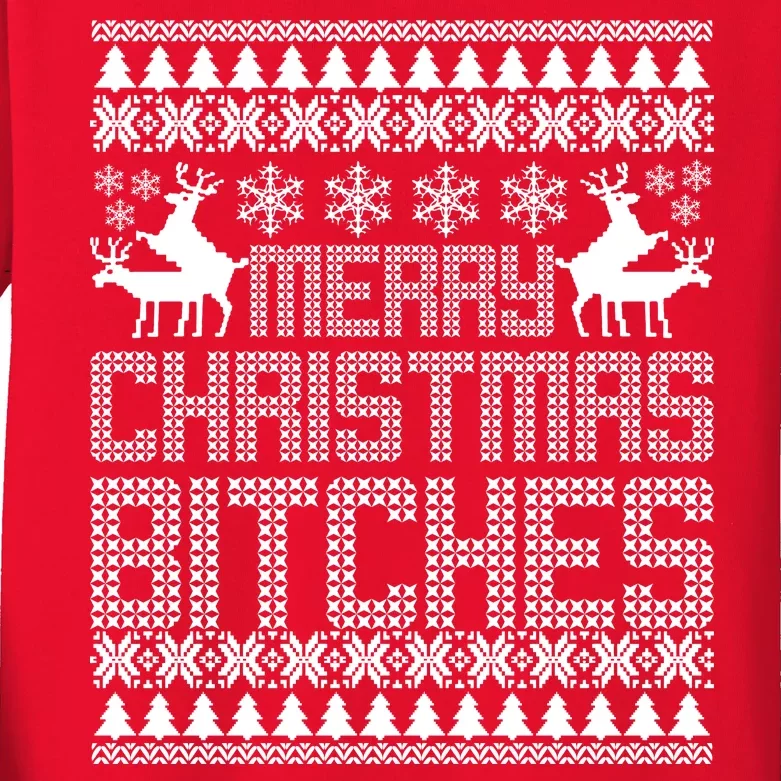 Merry Christmas Bitches Ugly Christmas Sweater Design Kids Long Sleeve Shirt