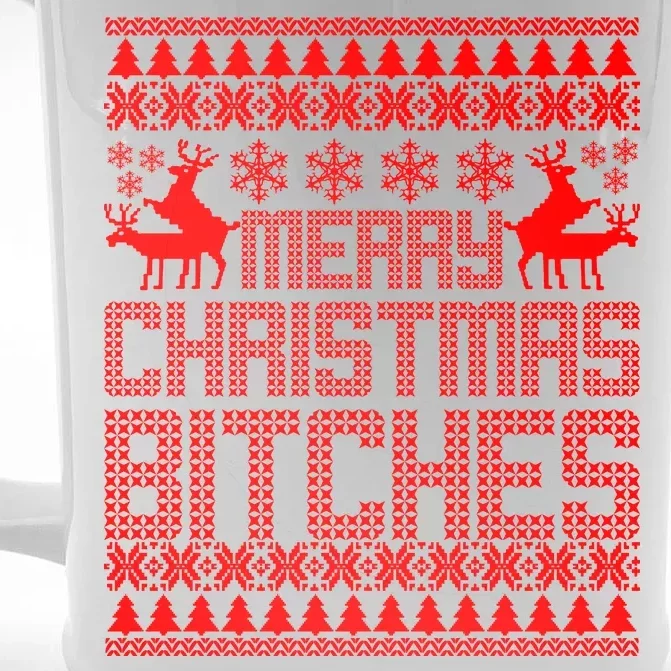 Merry Christmas Bitches Ugly Christmas Sweater Design Front & Back Beer Stein