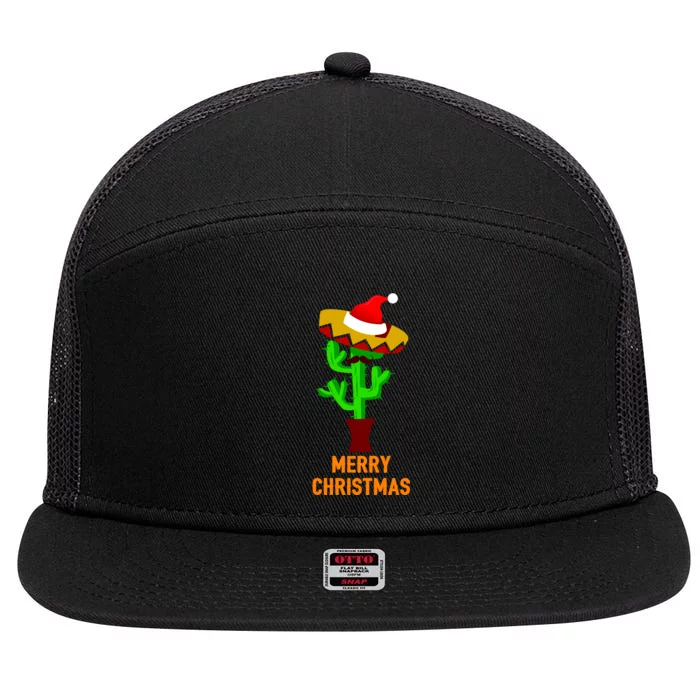 Merry Christmas Cactus 7 Panel Mesh Trucker Snapback Hat