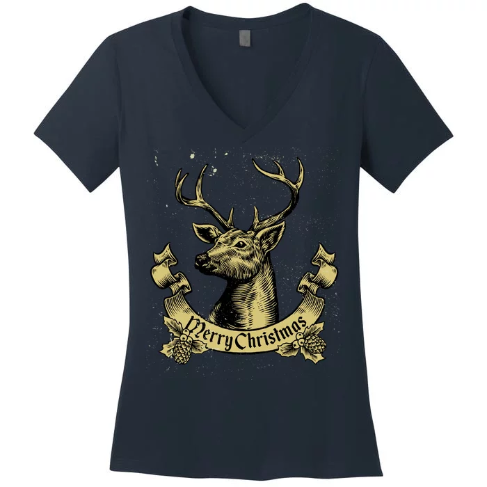 Merry Christmas Deer Women's V-Neck T-Shirt