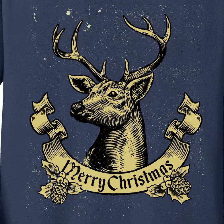 Merry Christmas Deer Kids Long Sleeve Shirt