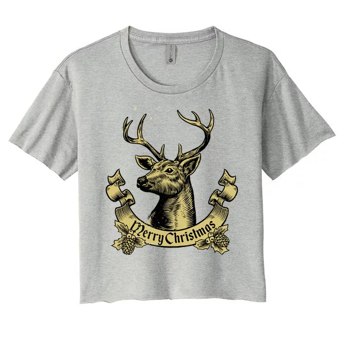 Merry Christmas Deer Women's Crop Top Tee