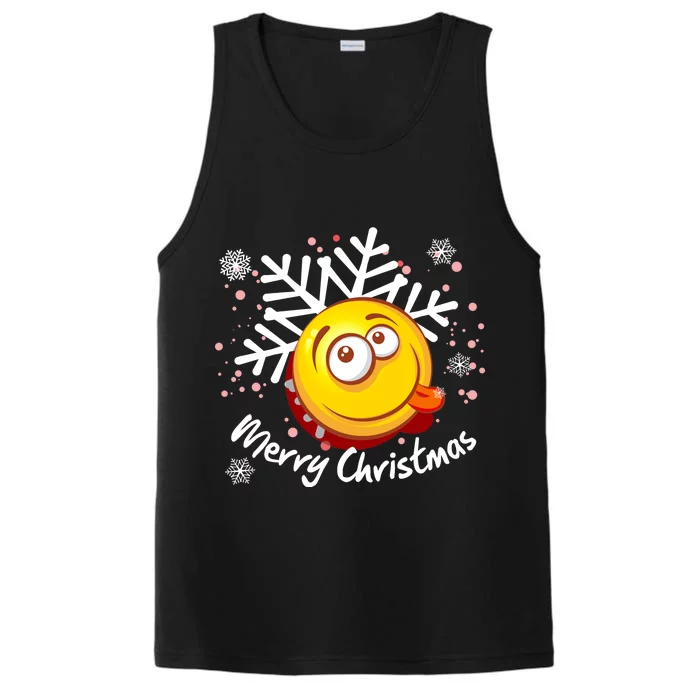 Merry Christmas Funny Smiley Face Snowflake Performance Tank