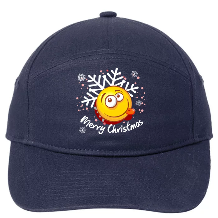 Merry Christmas Funny Smiley Face Snowflake 7-Panel Snapback Hat