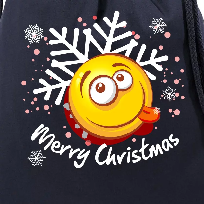 Merry Christmas Funny Smiley Face Snowflake Drawstring Bag