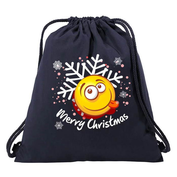 Merry Christmas Funny Smiley Face Snowflake Drawstring Bag