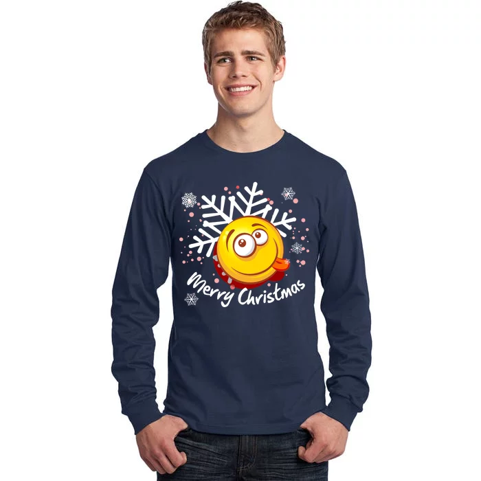 Merry Christmas Funny Smiley Face Snowflake Tall Long Sleeve T-Shirt