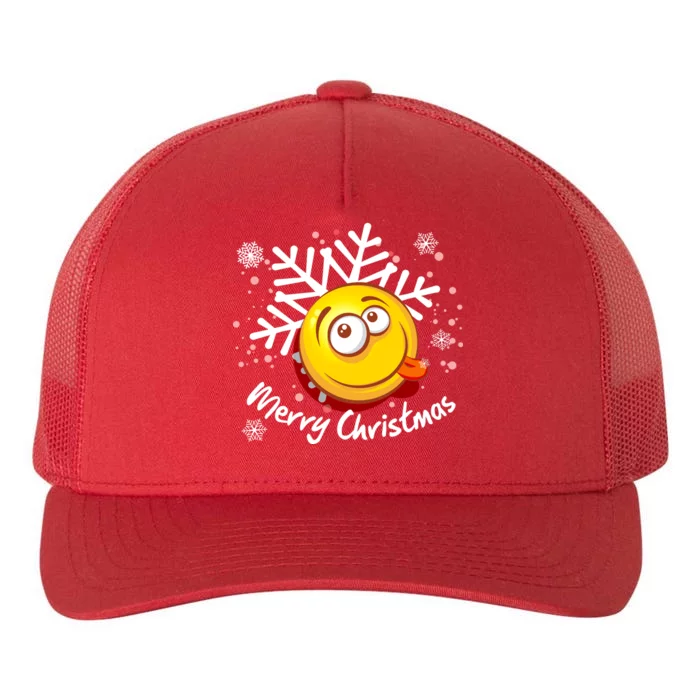 Merry Christmas Funny Smiley Face Snowflake Yupoong Adult 5-Panel Trucker Hat