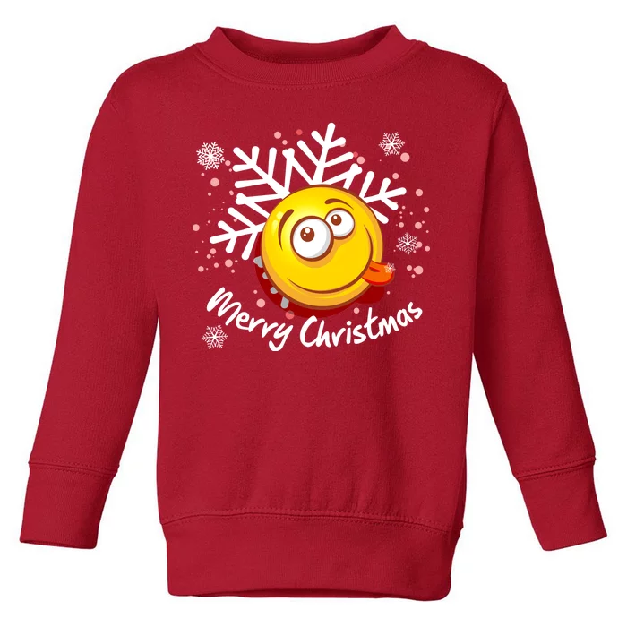 Merry Christmas Funny Smiley Face Snowflake Toddler Sweatshirt