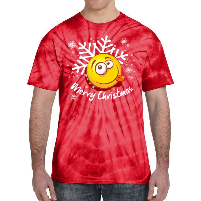 Merry Christmas Funny Smiley Face Snowflake Tie-Dye T-Shirt