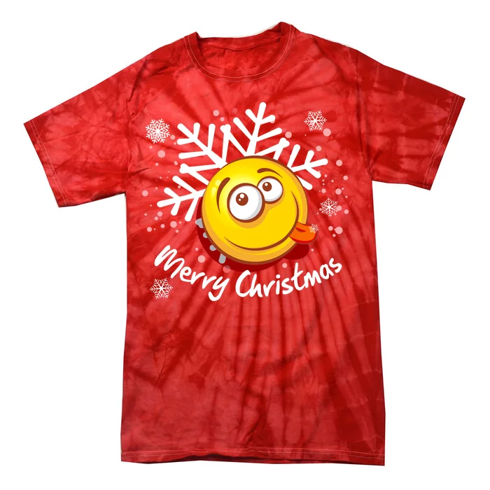 Merry Christmas Funny Smiley Face Snowflake Tie-Dye T-Shirt