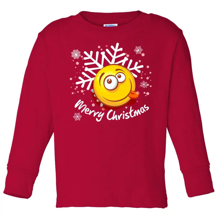 Merry Christmas Funny Smiley Face Snowflake Toddler Long Sleeve Shirt