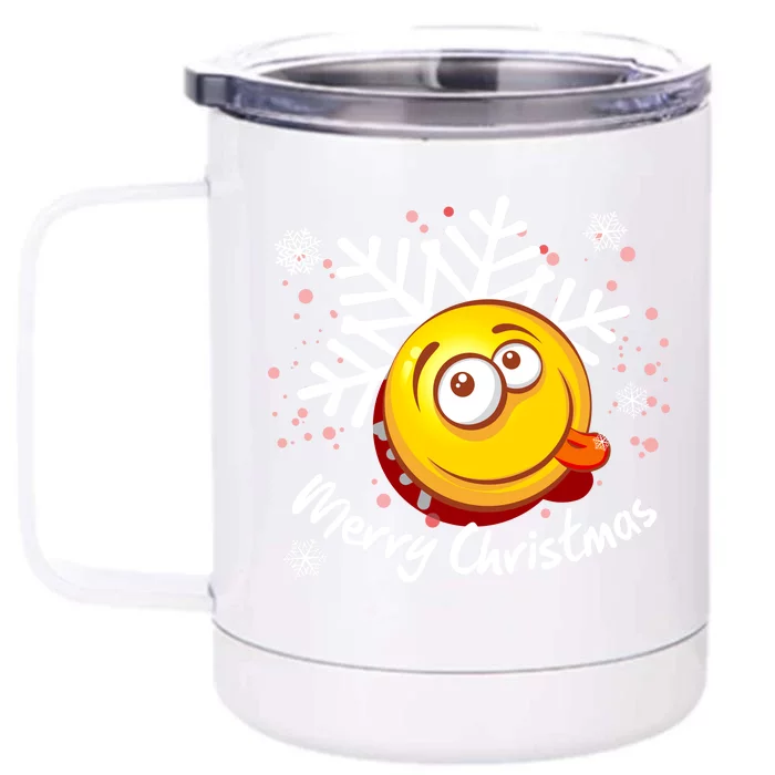 Merry Christmas Funny Smiley Face Snowflake Front & Back 12oz Stainless Steel Tumbler Cup