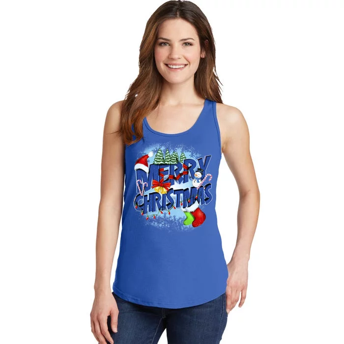 Merry Christmas Funy Holiday Logo Ladies Essential Tank