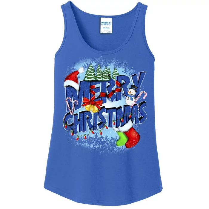 Merry Christmas Funy Holiday Logo Ladies Essential Tank