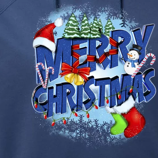 Merry Christmas Funy Holiday Logo Performance Fleece Hoodie