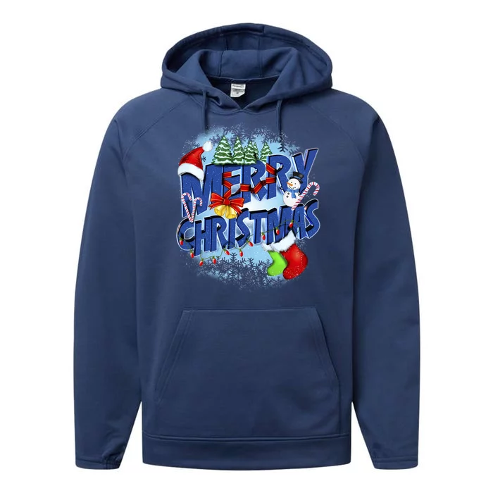 Merry Christmas Funy Holiday Logo Performance Fleece Hoodie