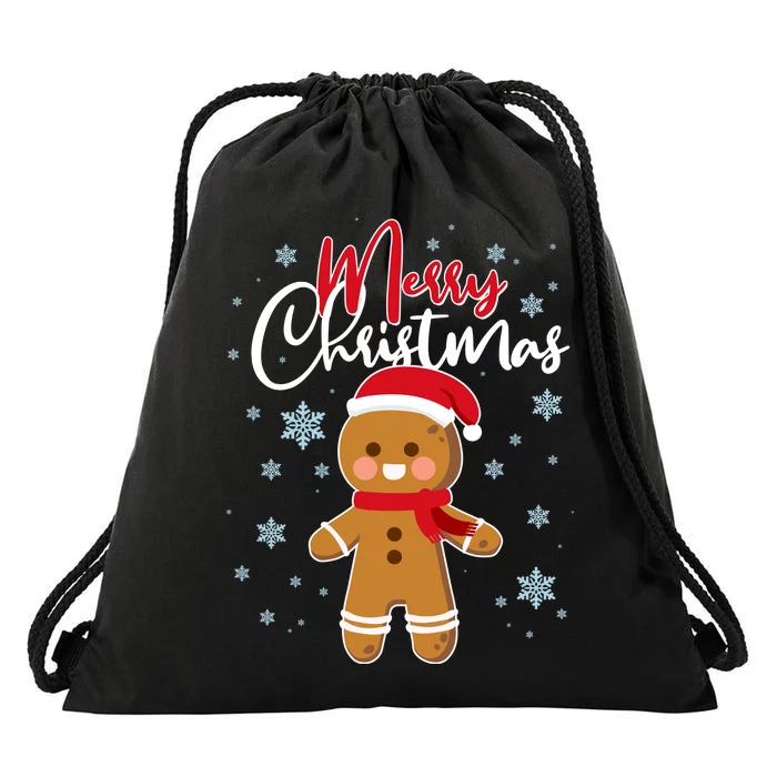 Merry Christmas Gingerbread Drawstring Bag