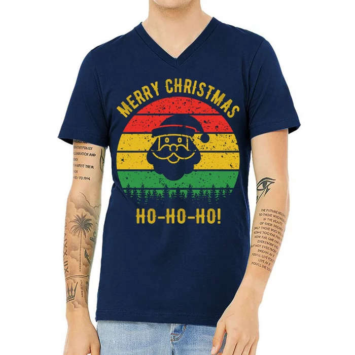 Merry Christmas Ho-Ho-Ho Vintage Santa V-Neck T-Shirt